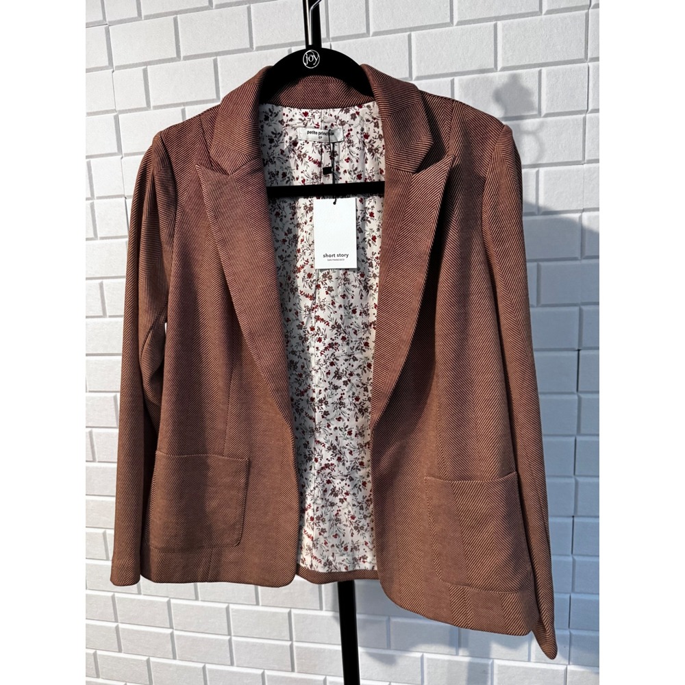 Petite Principle Short Story Herringbone Blazer Rust Brown Floral Lining SP NEW